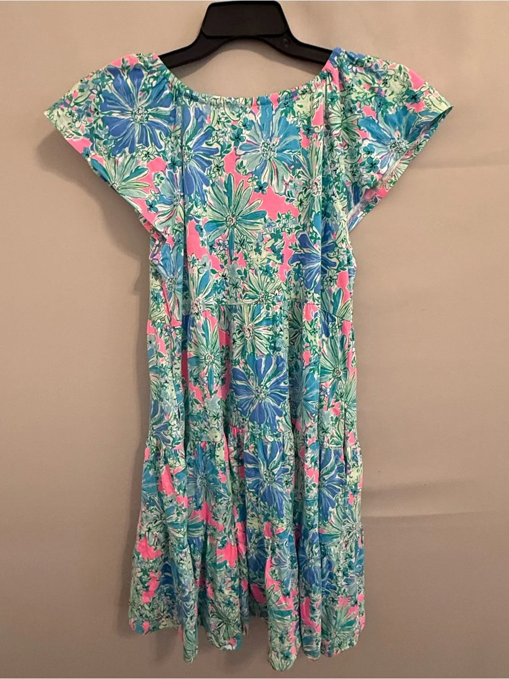 Lilly Pulitzer KAWAI FLUTTER SLEEVE D Floral V-Neck Dress in Pink & Aqua